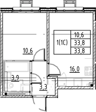 . Вариант № 7597898, 0, площадь - 33.8 квм, цена 8223066 рублей