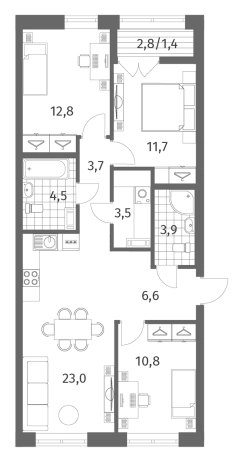 Купить многокомнатную квартиру в новостройках у метро Проспект Ветеранов в Ленинградской области. Вариант № 5258127, 0, площадь -  квм, цена 14356000 рублей