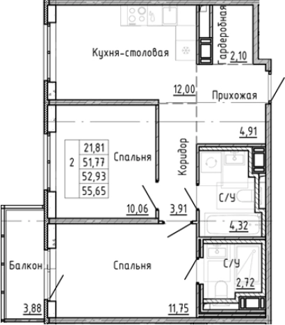 Купить двухкомнатную квартиру в новостройках в ЖК OKLA в Санкт-Петербурге. Вариант № 8164127, 0, площадь -  квм, цена 13931176 рублей