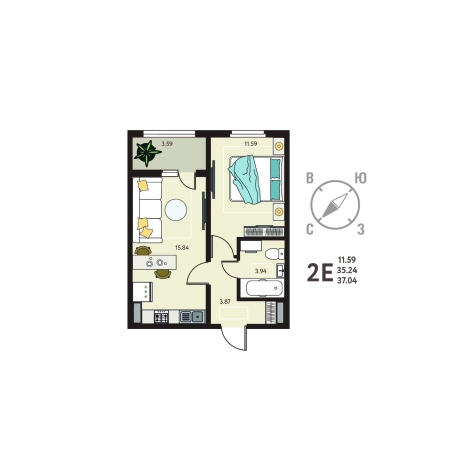 Купить квартиру в ЖК Зеленый Квартал Бабяково в Воронежской области. Вариант № 155322, 0, площадь -  квм, цена 3907720 рублей