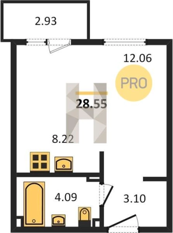. Вариант № 65660, 0, площадь - 28.35 квм, цена 2058000 рублей