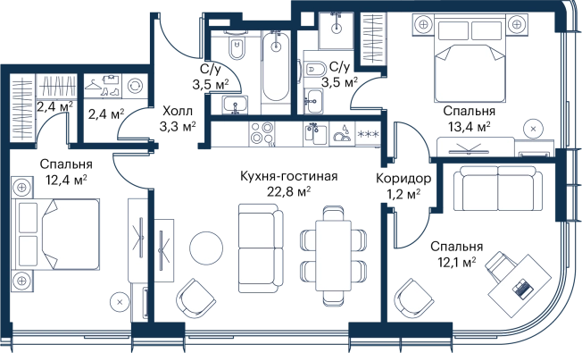 Купить трехкомнатную квартиру на вторичке в ЖК City Bay в Москве. Вариант № 148753, 0, площадь -  квм, цена 43197347 рублей