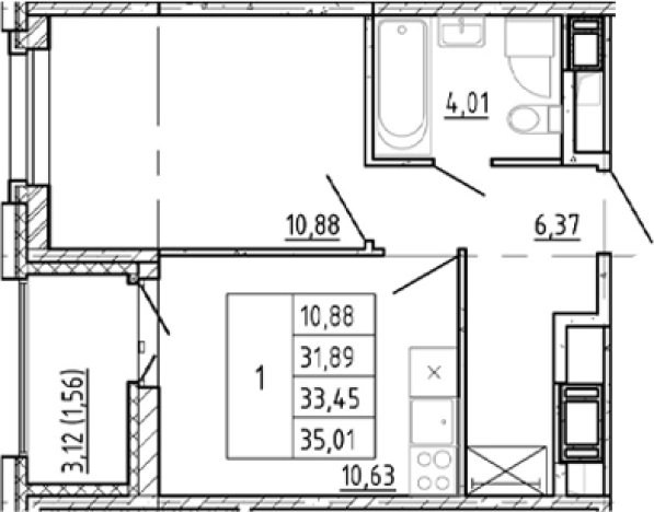 Купить однокомнатную квартиру в Ленинградской области. Вариант № 7268049, 0, площадь -  квм, цена 6378888 рублей