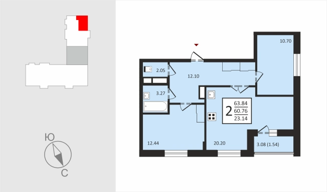 Купить двухкомнатную квартиру в новостройках в районе Октябрьский в Владимирской области. Вариант № 7871065, 0, площадь -  квм, цена 7289100 рублей