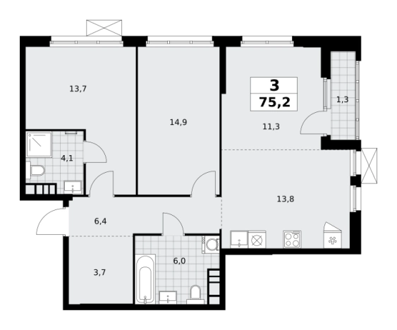 Купить трехкомнатную квартиру в новостройках у метро Улица Горчакова в Москве. Вариант № 116454, 0, площадь -  квм, цена 27807456 рублей