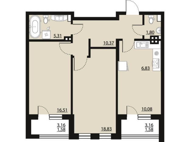 Купить двухкомнатную квартиру в ЖК Бунин в Воронеже. Вариант № 120774, 0, площадь -  квм, цена 10309248 рублей