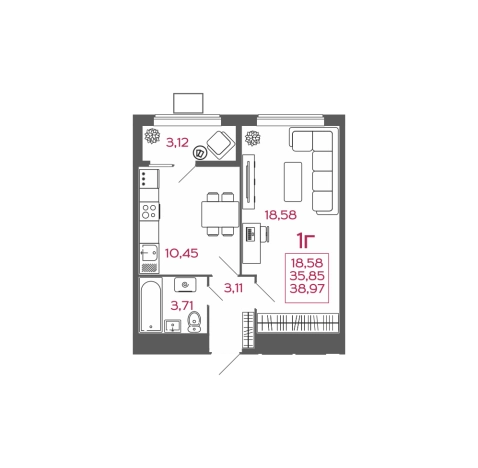 Купить однокомнатную квартиру в новостройках в районе Железнодорожный в Пензе. Вариант № 151655, 0, площадь -  квм, цена 3624210 рублей