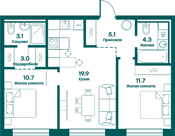 Купить двухкомнатную квартиру в новостройках в Одинцове. Вариант № 145268, 0, площадь -  квм, цена 11544943 рублей