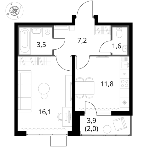 . Вариант № 9806064, 0, площадь - 42.1 квм, цена 15269670 рублей