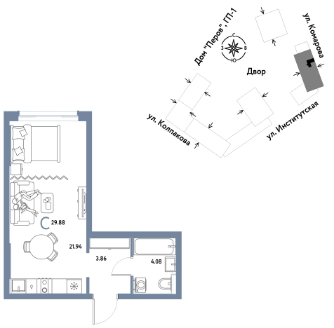 . Вариант № 10440698, 0, площадь - 29.88 квм, цена 11386667 рублей