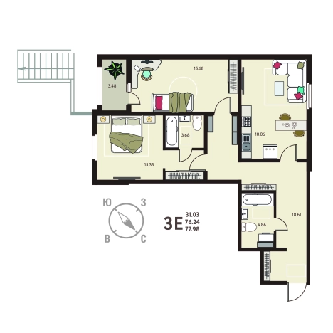 Купить квартиру в ЖК Зеленый Квартал Бабяково в Воронежской области. Вариант № 155023, 0, площадь -  квм, цена 6940220 рублей