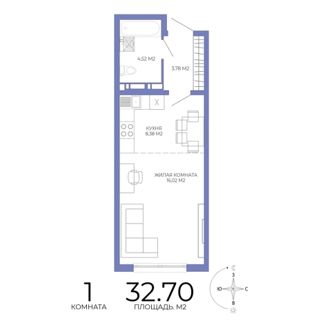 Купить однокомнатную квартиру на улице Побочинская в Пензе. Вариант № 126904, 0, площадь -  квм, цена 3008400 рублей