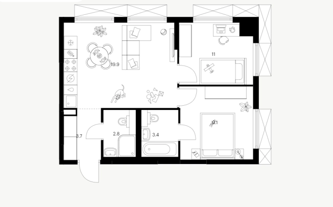 . Вариант № 2086755, 2, площадь - 49.9 квм, цена 22500000 рублей