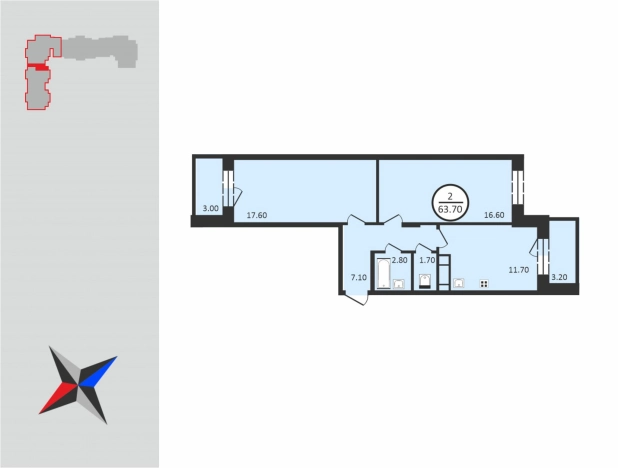 . Вариант № 65049, 0, площадь - 60.6 квм, цена 7878000 рублей