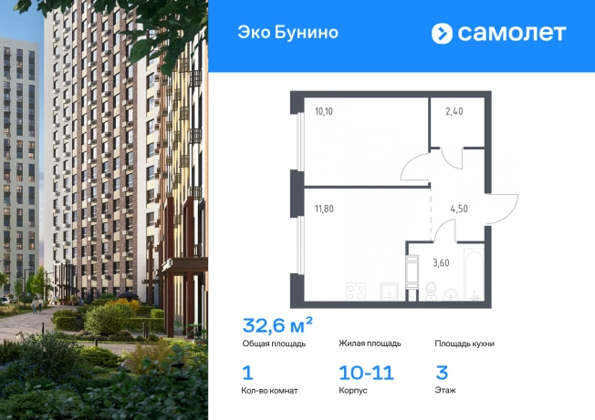 Купить однокомнатную квартиру у метро Коммунарка в Москве. Вариант № 9977559, 0, площадь -  квм, цена 9928791 рублей