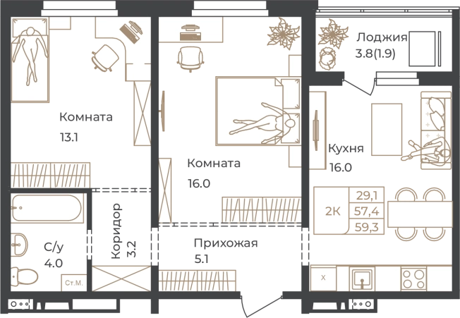 Купить двухкомнатную квартиру на улице Пролетарская в Алтайском крае. Вариант № 7628362, 0, площадь -  квм, цена 10258900 рублей