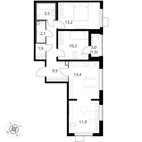 . Вариант № 9801442, 0, площадь - 67.4 квм, цена 17544220 рублей