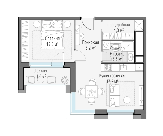 . Вариант № 168854, 0, площадь - 46.5 квм, цена 32760000 рублей