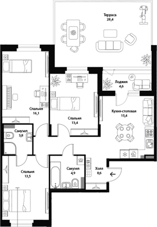 Купить многокомнатную квартиру в Ленинградской области. Вариант № 7829424, 0, площадь -  квм, цена 19462500 рублей