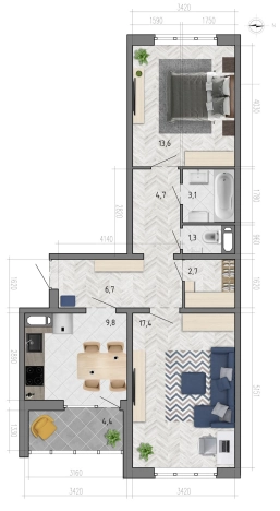 Купить квартиру на улице Федора Тютчева в Воронеже. Вариант № 153288, 0, площадь -  квм, цена 6443067 рублей