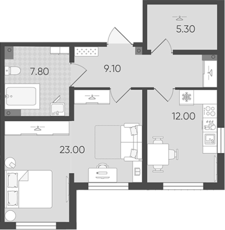 . Вариант № 7604810, 0, площадь - 57.2 квм, цена 11252956 рублей