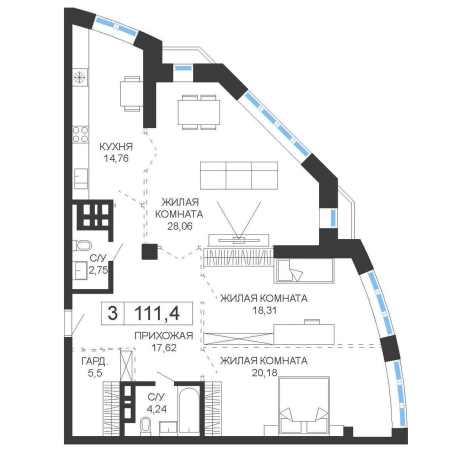Купить трехкомнатную квартиру в Приморском крае. Вариант № 6057947, 0, площадь -  квм, цена 30635000 рублей