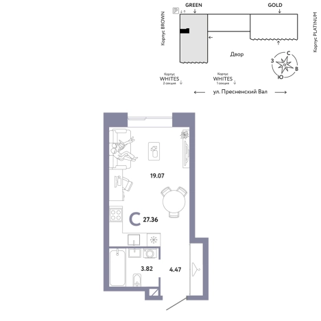 Купить квартиру на улице Пресненский Вал в Москве. Вариант № 10748124, 0, площадь - квм, цена 27855400 рублей