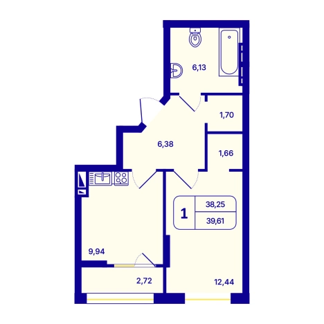 . Вариант № 10056474, 0, площадь - 39.61 квм, цена 7150000 рублей