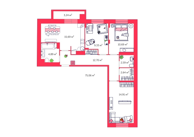 Купить трехкомнатную квартиру в ЖК Балтийский в Тульской области. Вариант № 71015, 0, площадь -  квм, цена 6319000 рублей