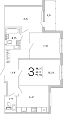 Купить трехкомнатную квартиру в ЖК ЮгТаун. Олимпийские кварталы в Санкт-Петербурге. Вариант № 9638718, 0, площадь -  квм, цена 15828764 рублей