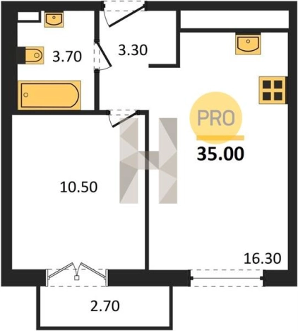 . Вариант № 70496, 0, площадь - 35 квм, цена 3210000 рублей