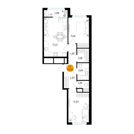 Купить двухкомнатную квартиру в новостройках в ЖК Смарт квартал «Центральный» в Рязани. Вариант № 154207, 0, площадь -  квм, цена 7605503 рублей