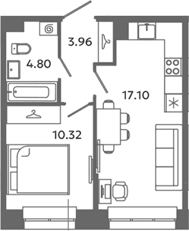 . Вариант № 6632173, 0, площадь - 36.18 квм, цена 5347576 рублей