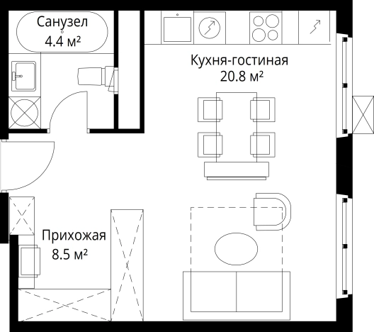 . Вариант № 2530139, 0, площадь - 33.7 квм, цена 8944856 рублей