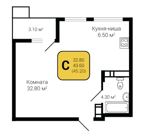 Купить Студию в ЖК Ключи Club в Воронеже. Вариант № 94780, 0, площадь -  квм, цена 6180363 рублей