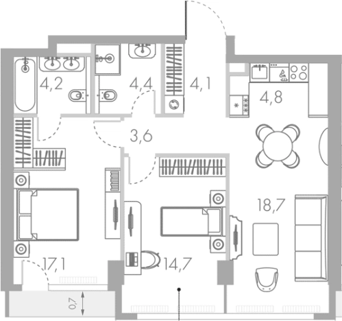 . Вариант № 105150, 0, площадь - 71.6 квм, цена 51380081 рублей