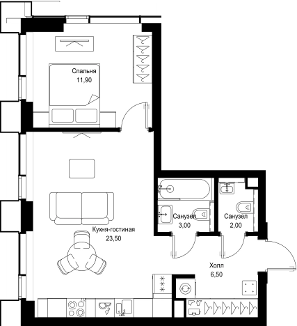 Купить однокомнатную квартиру в новостройках у метро Тушинская в Москве. Вариант № 1955679, 0, площадь -  квм, цена 24420830 рублей