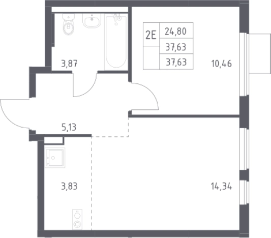 . Вариант № 2486723, 0, площадь - 37.63 квм, цена 6927796 рублей