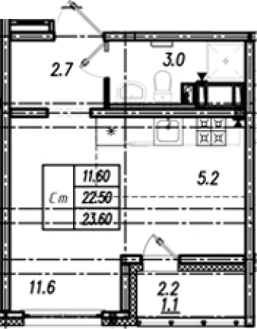 . Вариант № 9635388, 0, площадь - 22.5 квм, цена 4363286 рублей