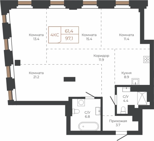 Купить Студию в Барнауле. Вариант № 6841185, 0, площадь -  квм, цена 24384000 рублей