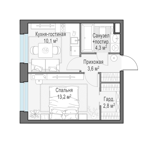 Купить однокомнатную квартиру в ЖК Белый Grad в Мытищах. Вариант № 167694, 0, площадь -  квм, цена 7450000 рублей