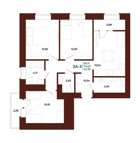 Купить трехкомнатную квартиру в новостройках на улице проспект Строителей в Пензе. Вариант № 418682, 0, площадь -  квм, цена 9316250 рублей
