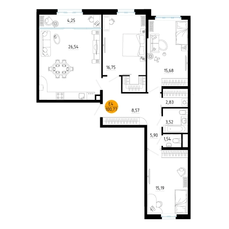 Купить трехкомнатную квартиру в новостройках в ЖК Смарт квартал «Центральный» в Рязани. Вариант № 153954, 0, площадь -  квм, цена 10980907 рублей