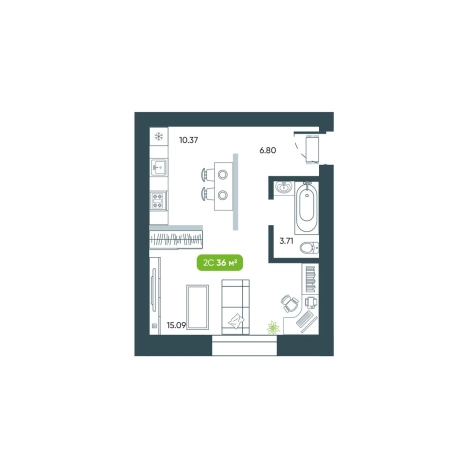 Купить однокомнатную квартиру в новостройках на улице В. Высоцкого в Новосибирске. Вариант № 10026596, 0, площадь -  квм, цена 6318000 рублей