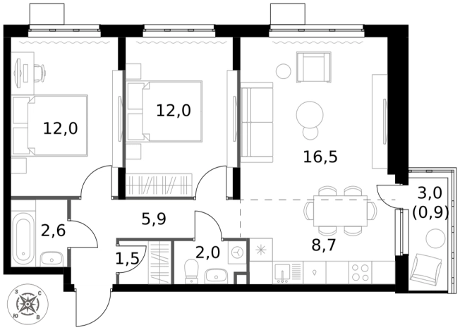 Купить трехкомнатную квартиру у метро Домодедовская в Видном. Вариант № 9953616, 0, площадь -  квм, цена 17456310 рублей