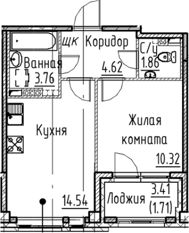 . Вариант № 6830438, 0, площадь - 35.1 квм, цена 10744800 рублей