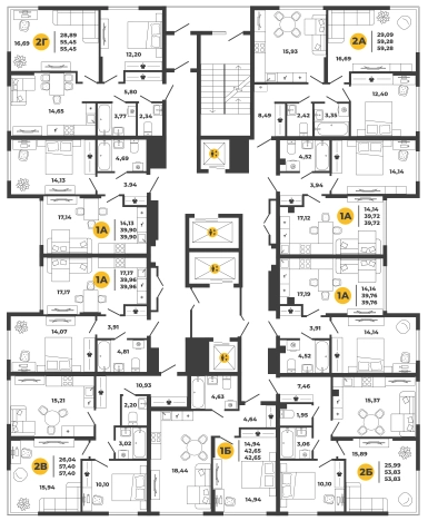. Вариант № 98094, 1, площадь - 59.28 квм, цена 6431880 рублей