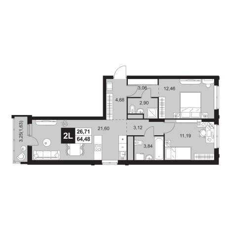 . Вариант № 9153523, 0, площадь - 64.48 квм, цена 7428096 рублей