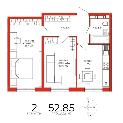 Купить двухкомнатную квартиру на улице Побочинская в Пензе. Вариант № 106199, 0, площадь -  квм, цена 5179300 рублей