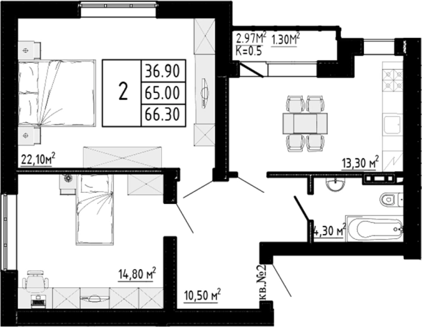 Купить двухкомнатную квартиру в Коммунаре. Вариант № 9325247, 0, площадь -  квм, цена 9282000 рублей